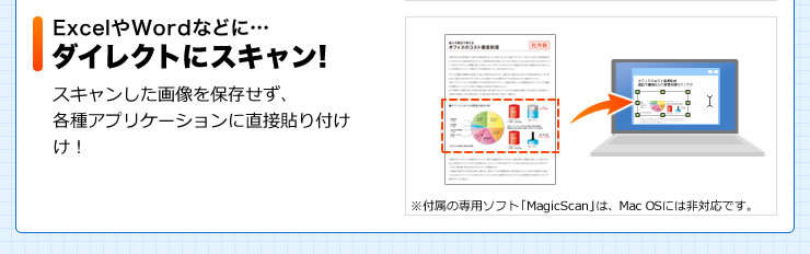 ExcelやWordなどに　ダイレクトにスキャン