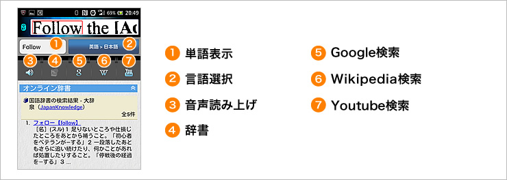 言語選択　音声読上げ　消去　ファイルを開く保存　アプリを選択