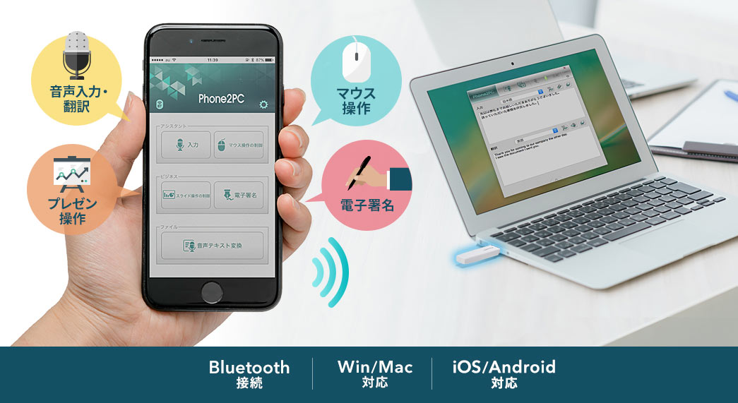 Bluetooth接続 Win/Mac対応 iOS/Android対応