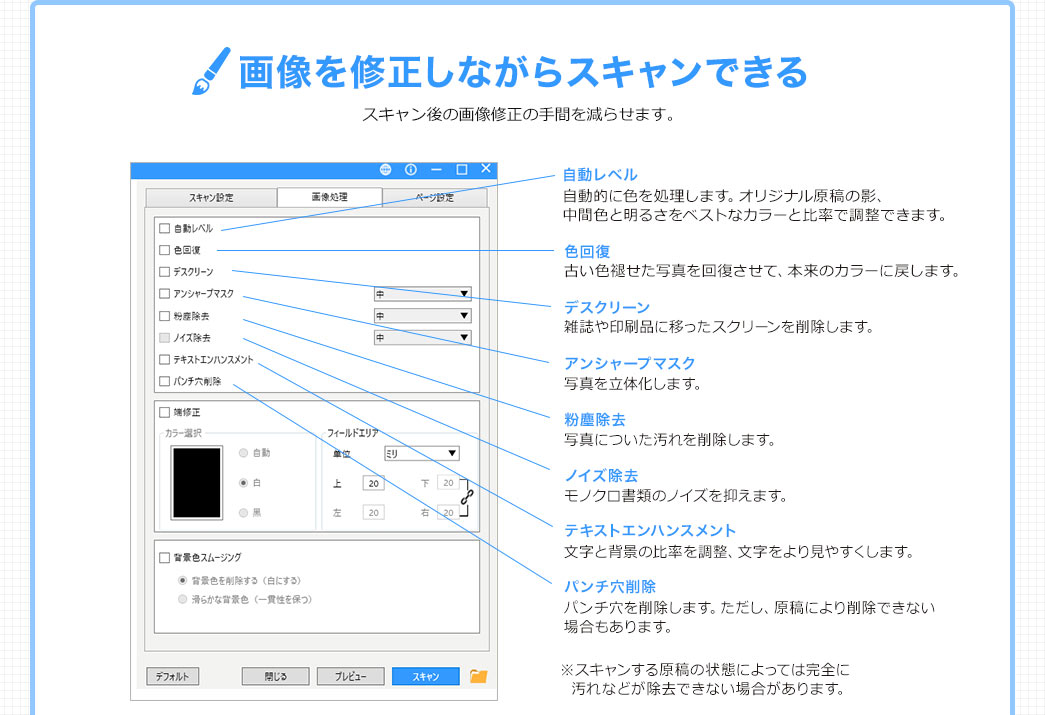 画像を修正しながらスキャンできる