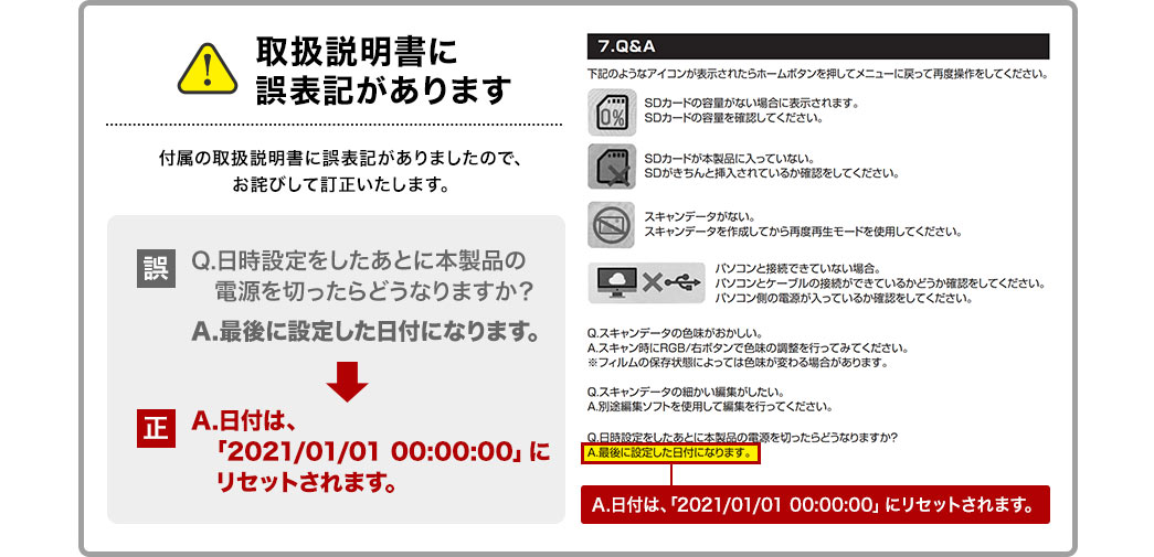 取扱説明書に誤表記があります