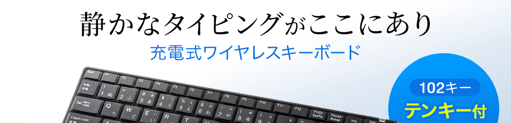 静かなタイピングがここにあり 充電式ワイヤレスキーボード 102キーテンキー付