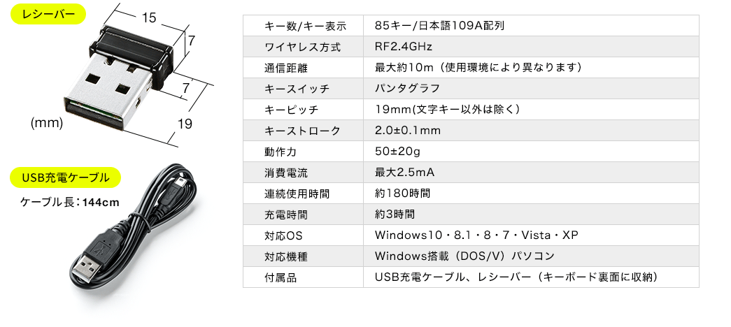 レシーバー USB充電ケーブル