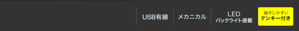 USB有線 メカニカル LEDバックライト搭載 操作しやすいテンキー付き