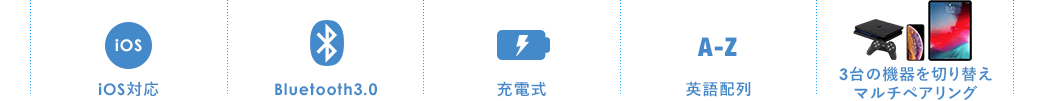 iOS対応 Bluetooth3.0 充電式 英語配列 マルチペアリング