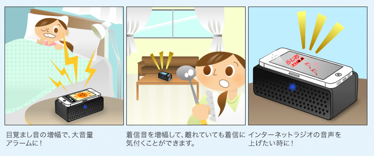 目覚まし音の増幅で、大音量のアラームに