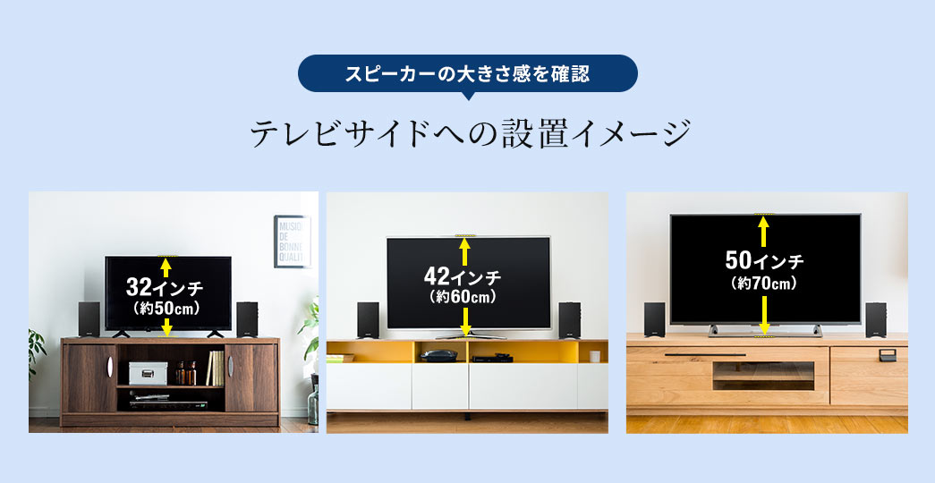 スピーカーの大きさ感を確認 テレビサイドへの設置イメージ