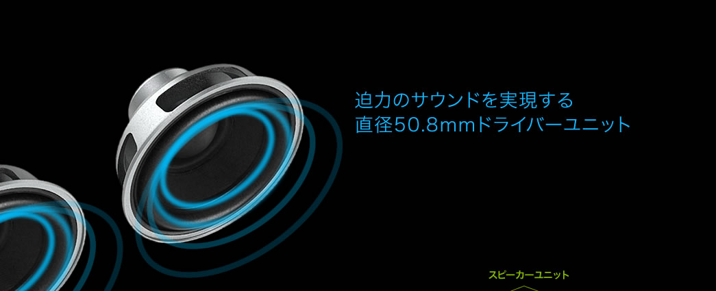 迫力のサウンドを実現する直径50.8mmドライバーユニット