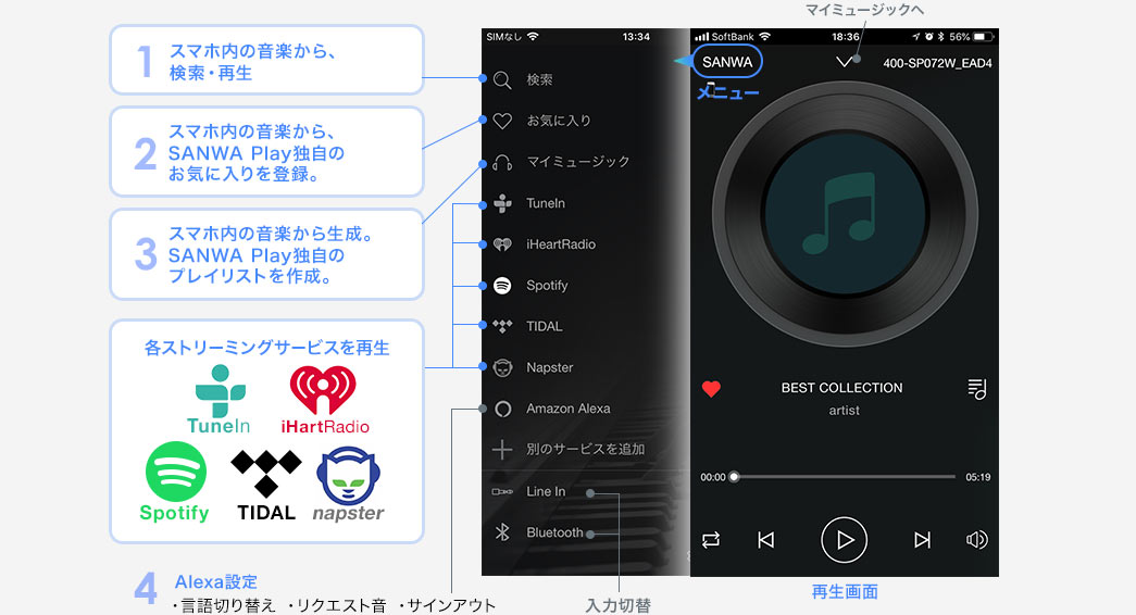 スマホ内の音楽から、検索・再生