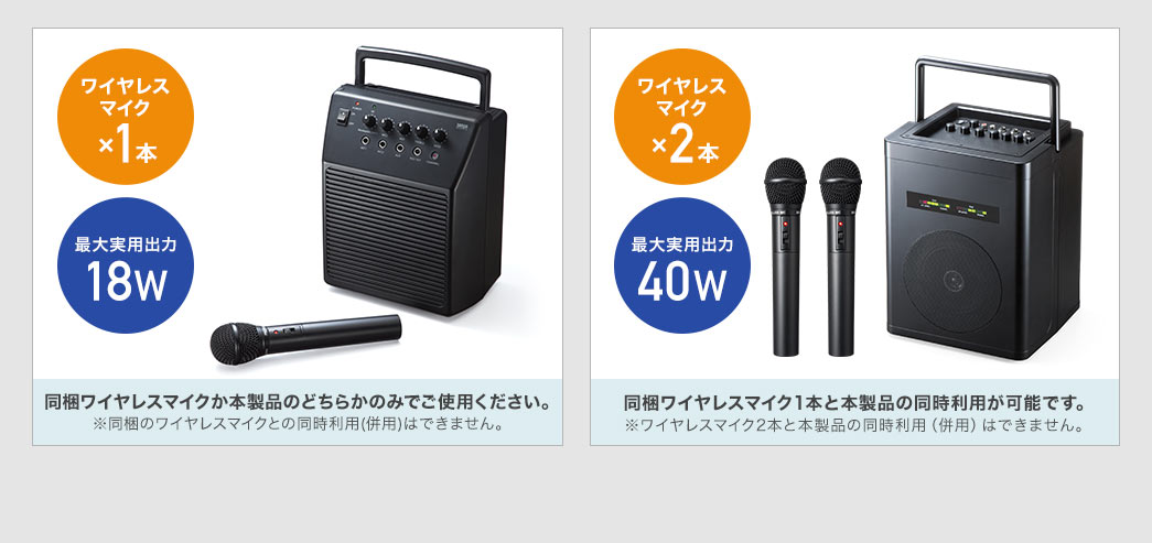 ワイヤレスマイク×1本 ワイヤレスマイク×2本