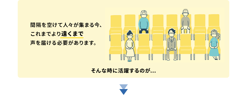 間隔を空けて人々が集まる今、これまでより遠くまで声を届ける必要があります。