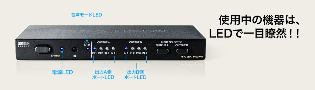 使用中の機器は、LEDで一目瞭然