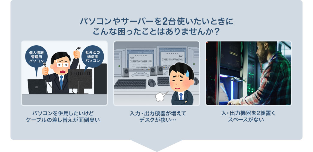 パソコンやサーバーを2台使いたいときにこんな困ったことはありませんか