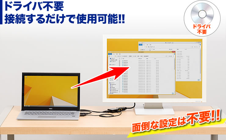 ドライバ不要　接続するだけで使用可能