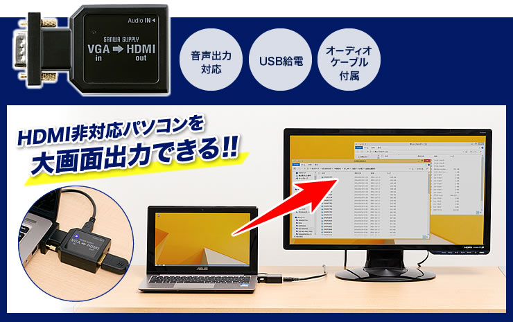 音声出力対応　USB給電　オーディオケーブル付属