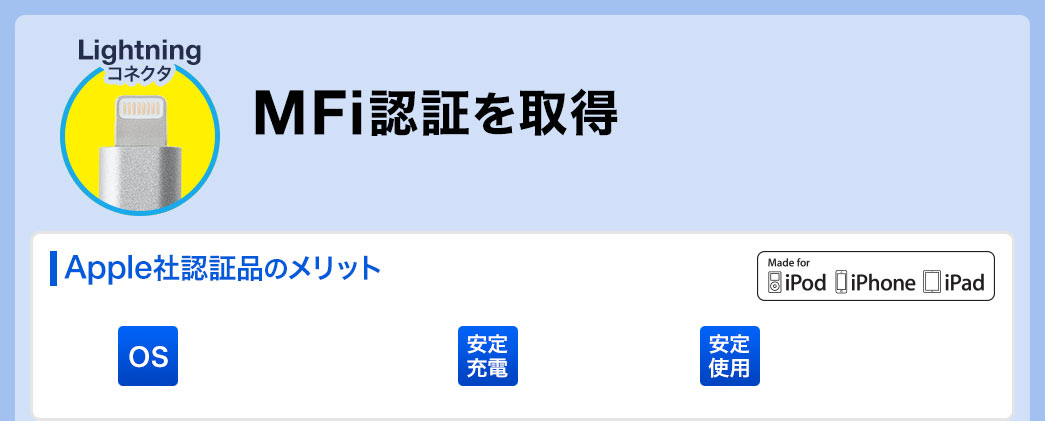 Lightningコネクタ MFi認証を取得