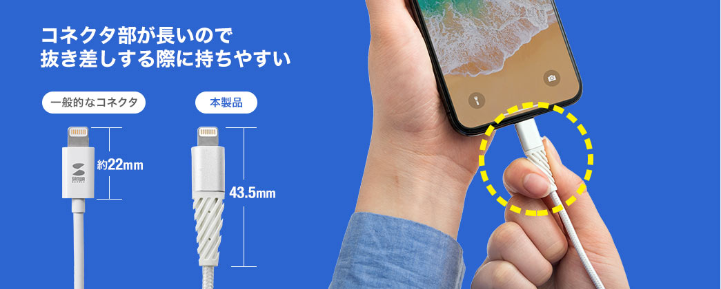 コネクタ部が長いので抜き差しする際に持ちやすい