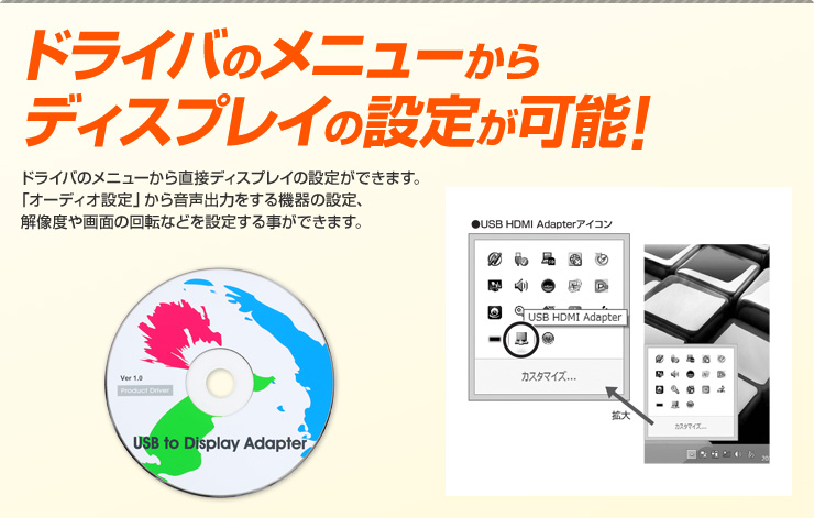 ドライバのメニューからディスプレイの設定が可能！