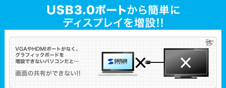 USB3.0ポートから簡単にディスプレイを増設