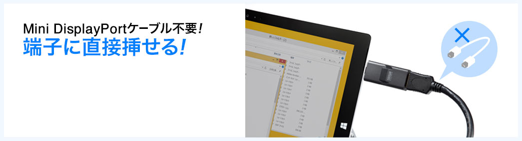 Mini DisplayPortケーブル不要 端子に直接挿せる