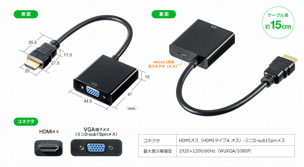 表面 裏面 コネクタ