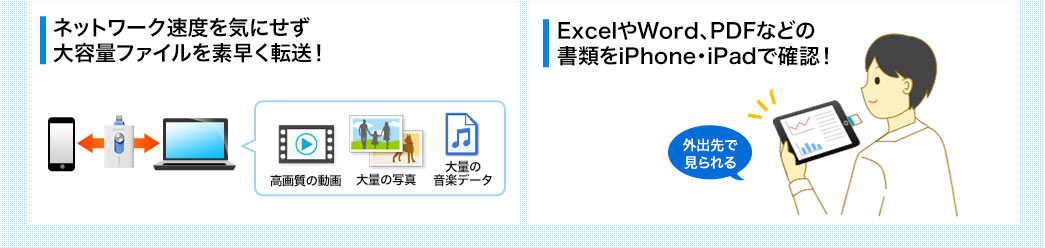 ネットワーク速度を気にせず大容量ファイルを素早く転送 Excel、Word、PDFなどをiPhone・iPadで確認