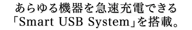 あらゆる機器を急速充電できる「Smart USB System」を搭載