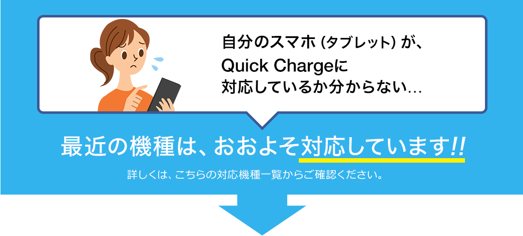 自分のスマホ（タブレット）が、Quick Chargeに対応しているか分からない