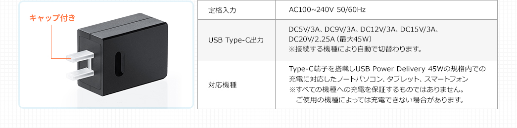 定格入力 USB Type-C出力 対応機種
