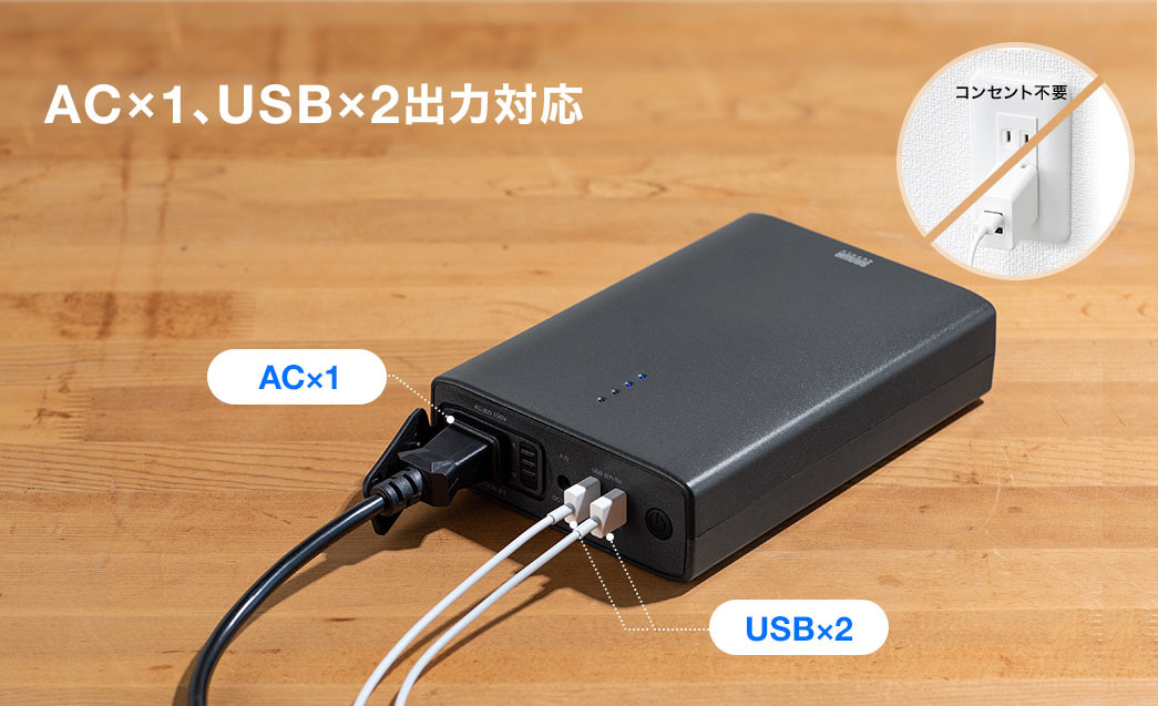 AC×1、USB×2出力対応