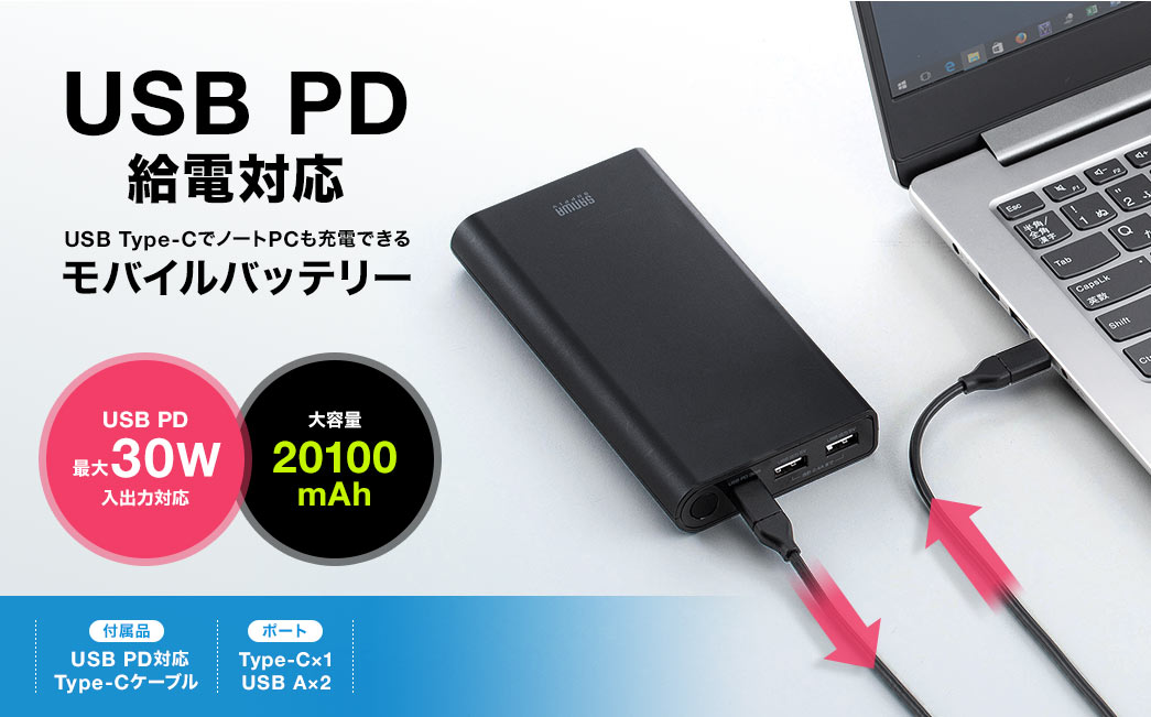 USP PD給電対応 モバイルバッテリー