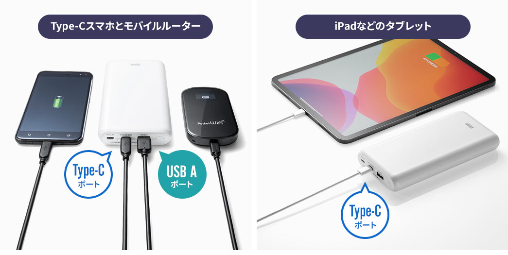 Type-Cスマホとモバイルルーター iPadなどのタブレット