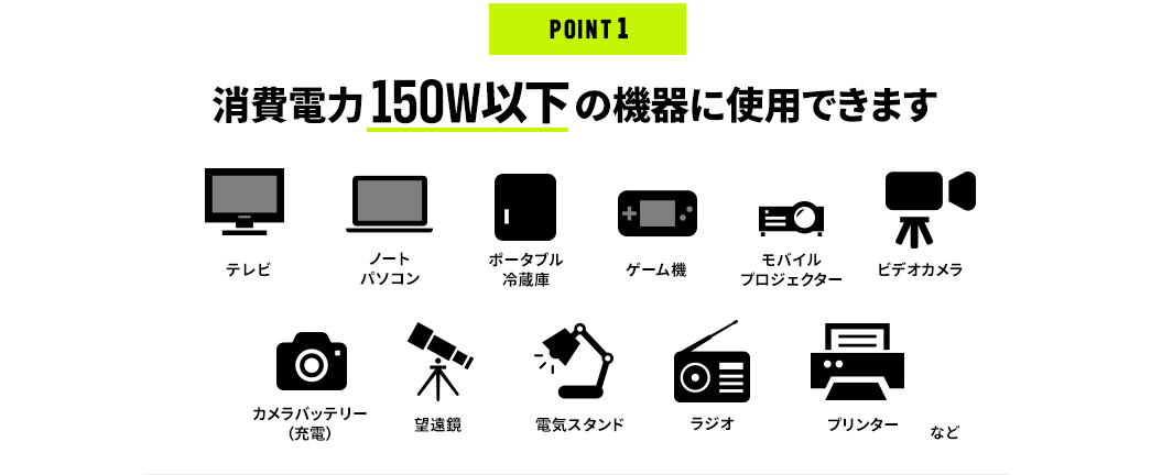 消費電力150W以下の機器に使用できます