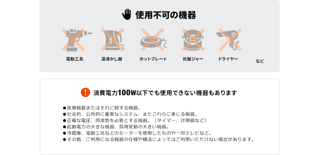 使用不可の機器