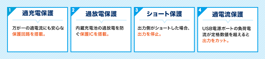 過充電保護 過放電保護 ショート保護 過電流保護