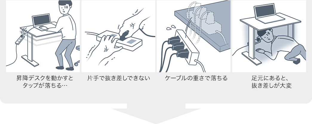 昇降デスクを動かすとタップが落ちる