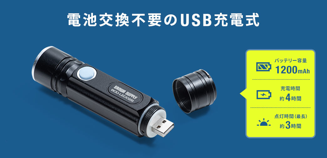 電池交換不要のUSB充電式