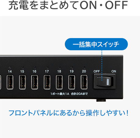 充電をまとめてON・OFF　フロントパネルにあるから操作しやすい