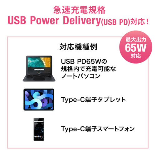 USB PD規格による充電に対応