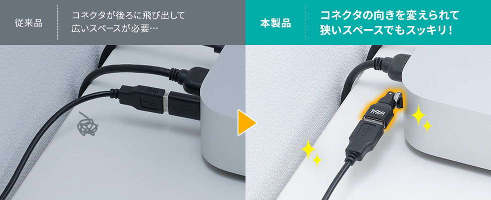 使い方や動作に合わせて、自在にコネクタが回転