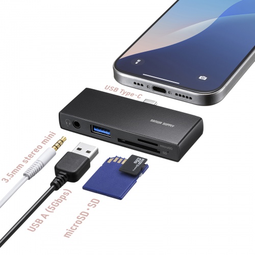 USB 5Gbpsポートと3.5mmステレオミニジャック、microSD/SDスロットを搭載