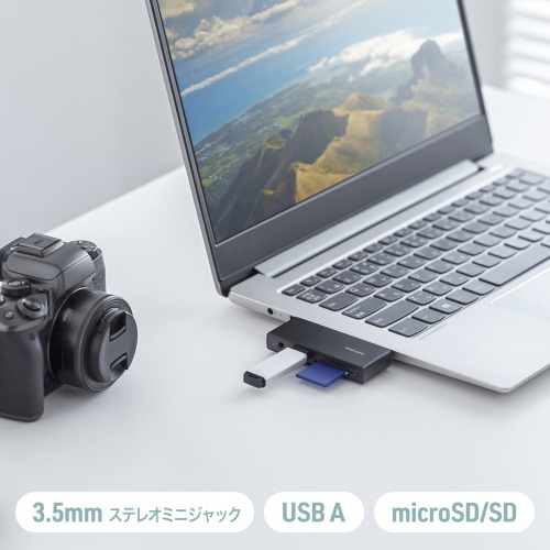 USB 5Gbpsポートと3.5mmステレオミニジャック、microSD/SDスロットを搭載