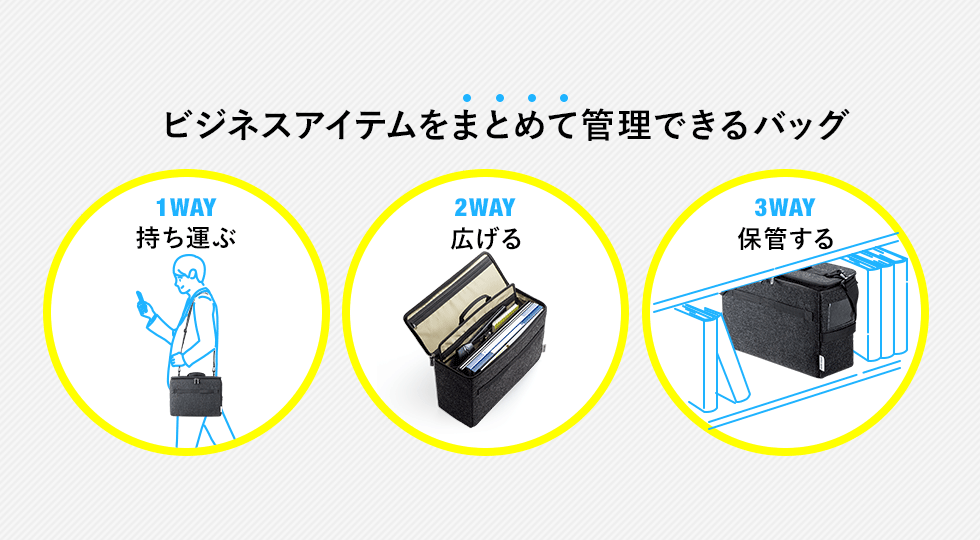 ビジネスアイテムをまとめて管理できるバッグ