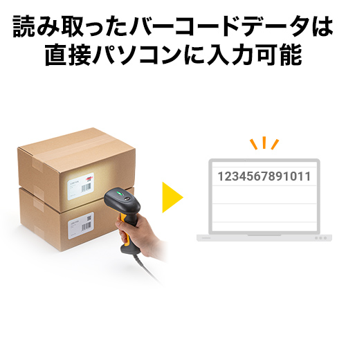 読み取ったバーコードデータは直接パソコンに入力可能