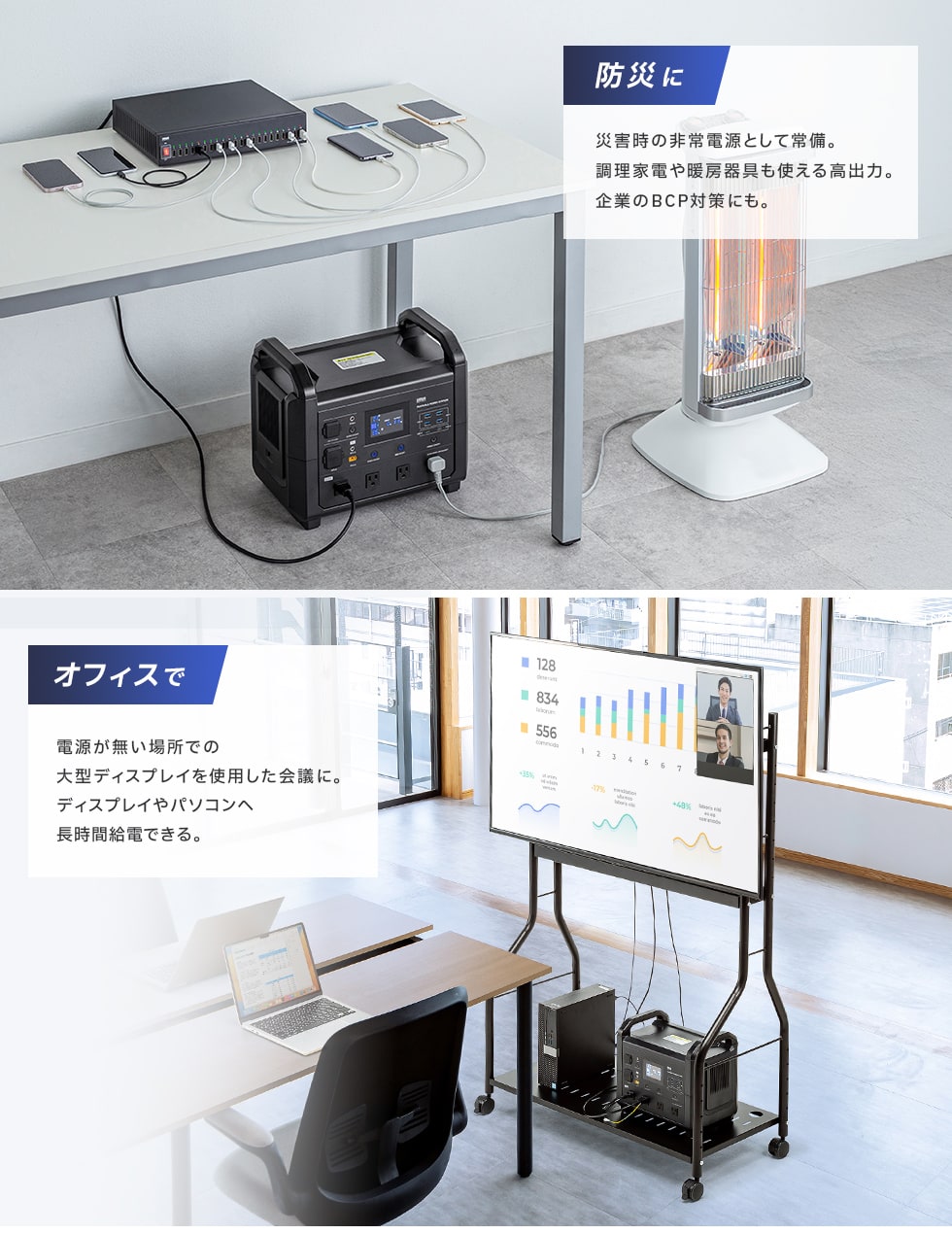 防災の備えや、オフィスでの使用に