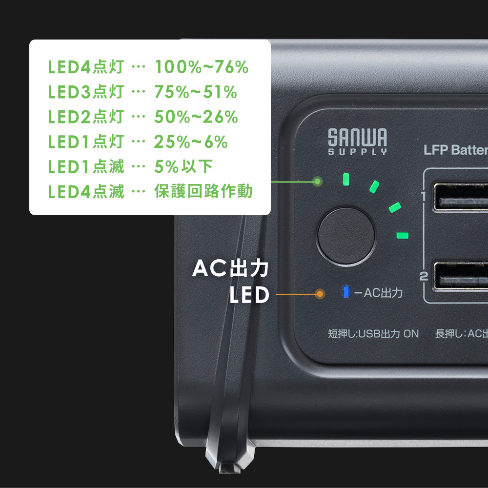 電池残量をLEDで確認