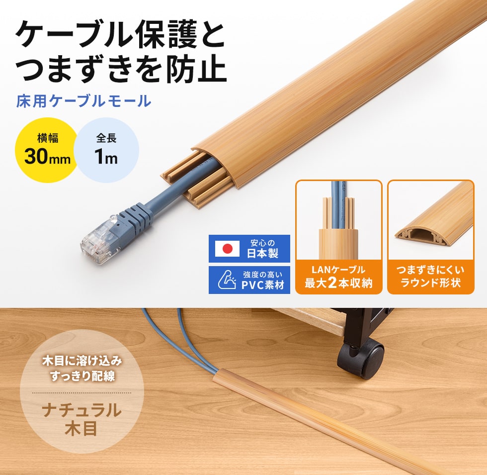 ケーブルを保護し、足をかける危険を予防。ハードタイプのケーブルカバー。