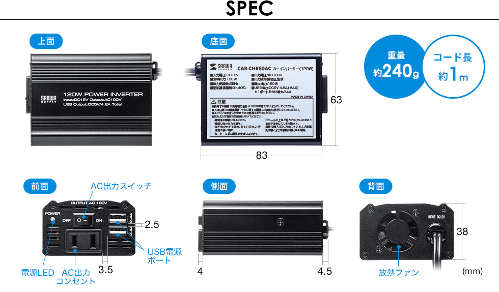 SPEC コード長約1m