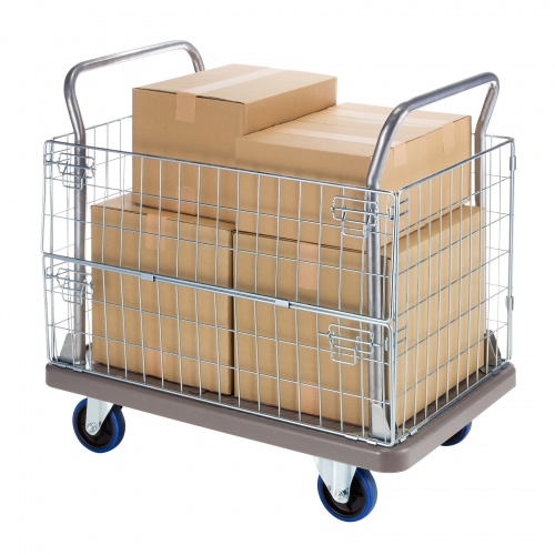 ステンレス製のかごが付いた台車