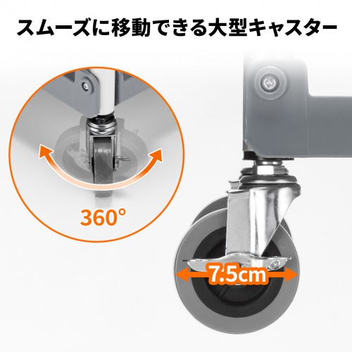 全方向にスムーズに移動できる大型キャスター